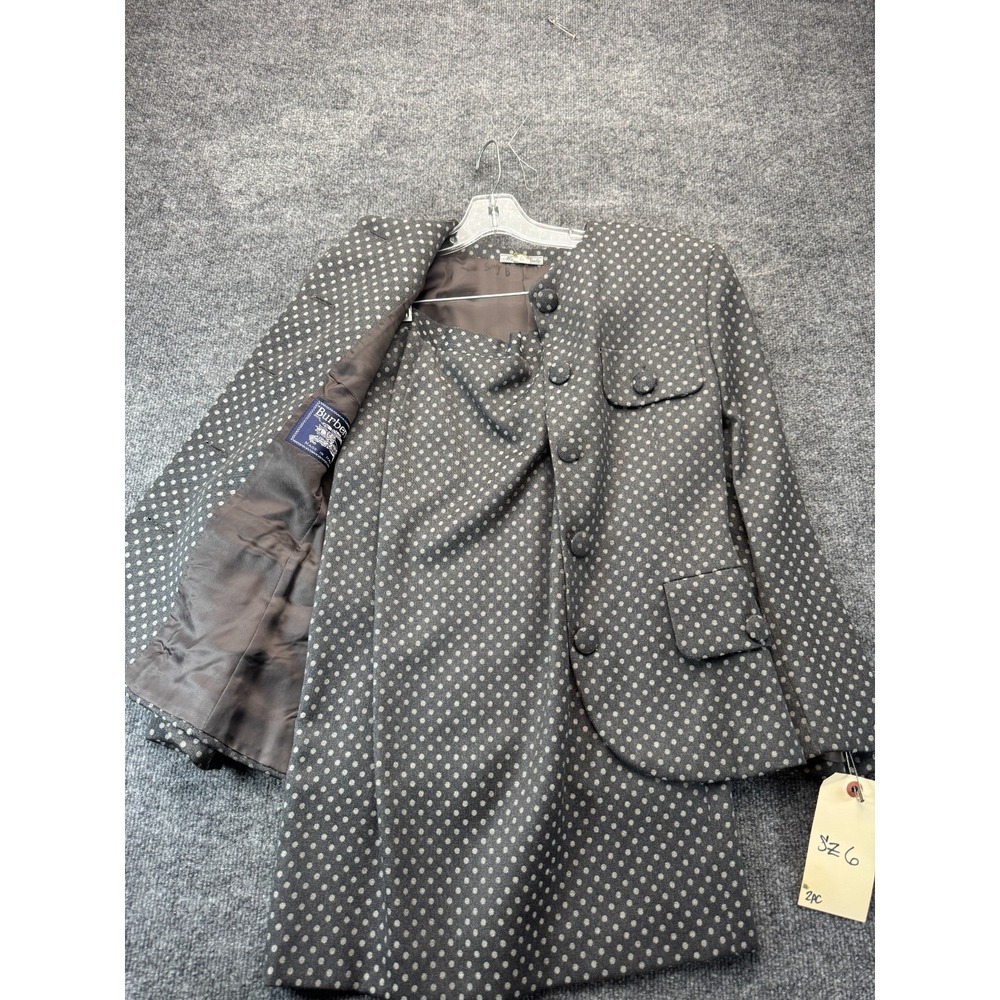 Vtg Burberrys Womens Skirt Suit 40 42 Polka Dot Wool Blazer Pencil Skirt Italy S